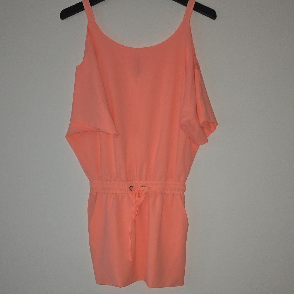 Coral Cold Shoulder Romper